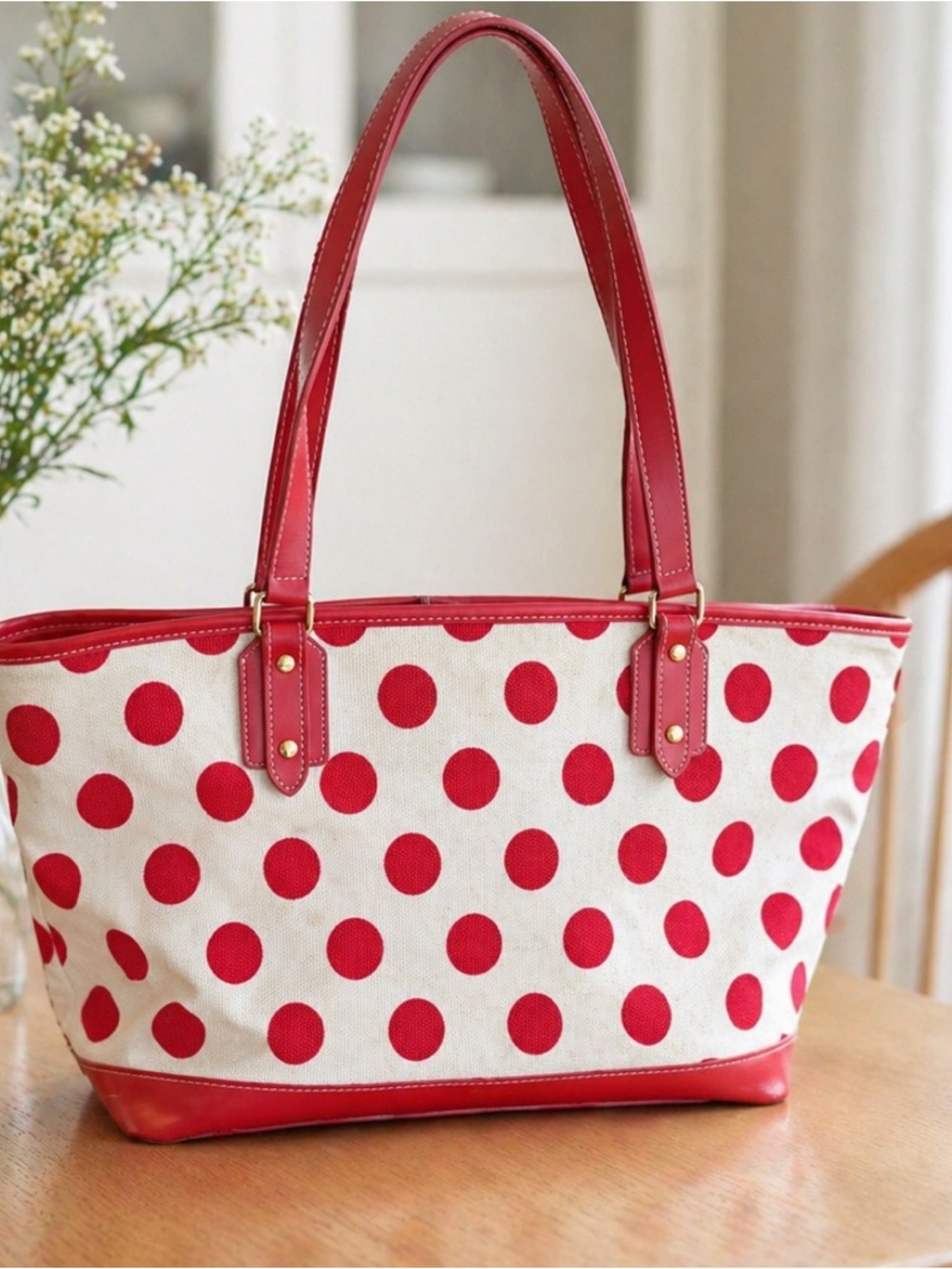 Maxx NY Red Polka Dot Canvas Tote Bag - Women